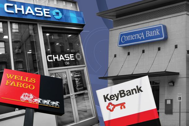 image of different bank logos including JPMorgan Chase, Wells Fargo, KeyBank and Comerica