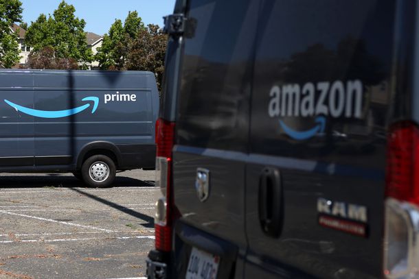 The Amazon Prime logo is displayed on the side of an Amazon delivery truck on June 21, 2023 in Richmond, California.